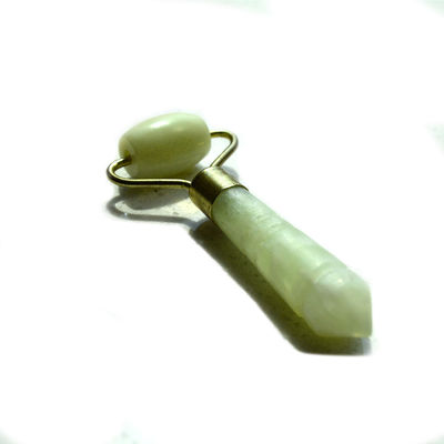 Ασημένιο Mini Jade Stone Face Roller για τα μάτια και το πρόσωπο Anti Aging Massage Φυσικό πράσινο Jade Roller πρόσωπο μασάζ 110 * 55mm