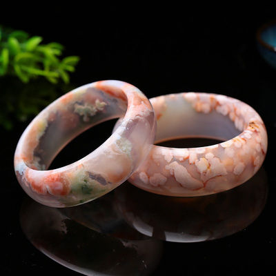 Κοσμήματα Διακόσμηση Φυσικό Sakura Agate Jade βραχιόλι Χαλκιδόνιο Κρυστάλλινο πάγο Μέσα από βραχιόλι Γυναίκες 52-56mm