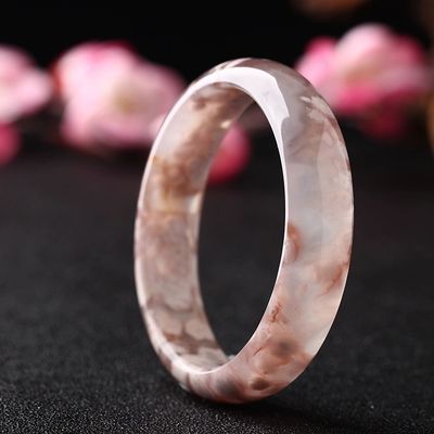 Κοσμήματα Διακόσμηση Φυσικό Sakura Agate Jade βραχιόλι Χαλκιδόνιο Κρυστάλλινο πάγο Μέσα από βραχιόλι Γυναίκες 52-56mm