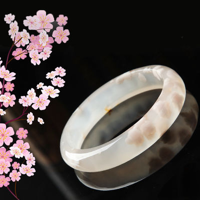 Κοσμήματα Διακόσμηση Φυσικό Sakura Agate Jade βραχιόλι Χαλκιδόνιο Κρυστάλλινο πάγο Μέσα από βραχιόλι Γυναίκες 52-56mm