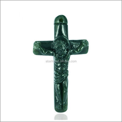 Φυσικό πράσινο HeTian Jadee Pendant Carved Jesus Christ Cross Pendant Necklace Κοσμήματα μόδας για άνδρες και γυναίκες