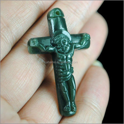 Φυσικό πράσινο HeTian Jadee Pendant Carved Jesus Christ Cross Pendant Necklace Κοσμήματα μόδας για άνδρες και γυναίκες