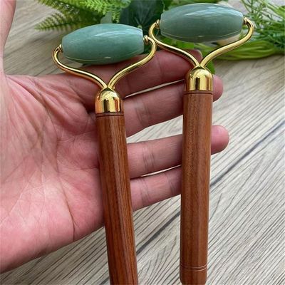 Πράσινο Αβεντουρίνη Jade Face Roller Προστασία δέρματος προσώπου Jade Μασάζ εργαλείο με ξύλινο λαβή για εξατομικευμένο λογότυπο διαθέσιμο