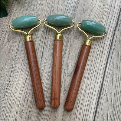 Πράσινο Αβεντουρίνη Jade Face Roller Προστασία δέρματος προσώπου Jade Μασάζ εργαλείο με ξύλινο λαβή για εξατομικευμένο λογότυπο διαθέσιμο