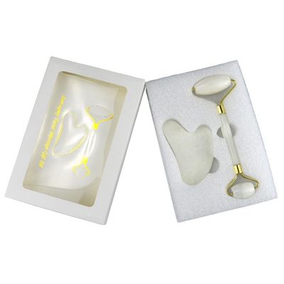 Μασάζ Σώματος Φυσική λευκή πέτρα νεφρίτη Gua Sha Scraping Board Guasha Face Roller Gift Box Set Spa Massage Tool Προστασία του δέρματος Μονάδα ομορφιάς προσώπου