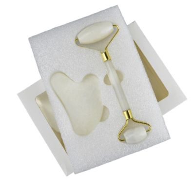 Μασάζ Σώματος Φυσική λευκή πέτρα νεφρίτη Gua Sha Scraping Board Guasha Face Roller Gift Box Set Spa Massage Tool Προστασία του δέρματος Μονάδα ομορφιάς προσώπου