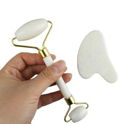 Μασάζ Σώματος Φυσική λευκή πέτρα νεφρίτη Gua Sha Scraping Board Guasha Face Roller Gift Box Set Spa Massage Tool Προστασία του δέρματος Μονάδα ομορφιάς προσώπου