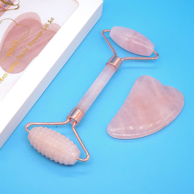 Ροζ Κουάρτζ Gua Sha Face Roller Massage Tool Guasha Stone Body Self Skin Care Spa Αντιγήρανση Ομορφιάς προσώπου Κουτί δώρων σε ροζ