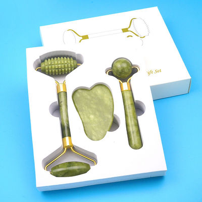 Σώμα Μύες Φυσική πέτρα νεφρίτη Gua Sha Scraping Board Guasha Face Roller Gift Box Τρία κομμάτια Set Spa Massage Tool Προστασία του δέρματος Ομορφιά προσώπου