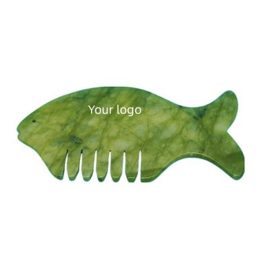 2024 Ψάρι σχήμα Φυσικό Xiuyan Jade Gua Sha Σκαλπί Massage Comb Head Guasha Μασάζ για κίτρινο εξοπλισμό μασάζ κεφαλιού