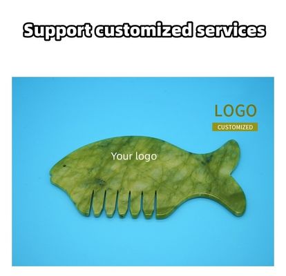2024 Ψάρι σχήμα Φυσικό Xiuyan Jade Gua Sha Σκαλπί Massage Comb Head Guasha Μασάζ για κίτρινο εξοπλισμό μασάζ κεφαλιού