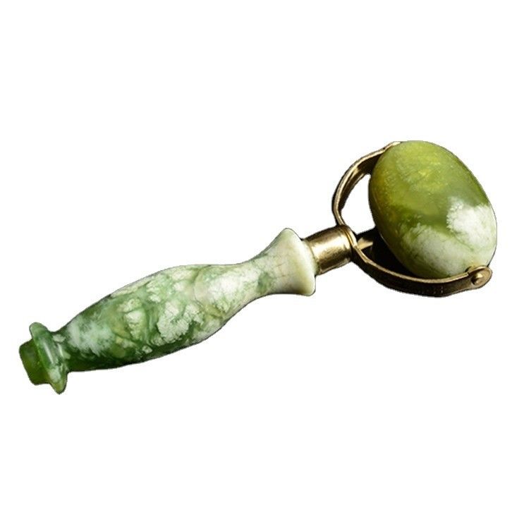 Πράσινο Xiuyan Jade Face Roller Gua Sha συγκολλημένο μεταλλικό Jade Massage Roller για εργαλεία ομορφιάς Μασάζ προσώπου