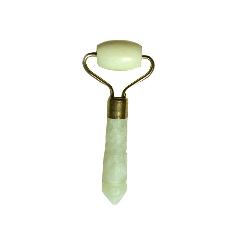 Ασημένιο Mini Jade Stone Face Roller για τα μάτια και το πρόσωπο Anti Aging Massage Φυσικό πράσινο Jade Roller πρόσωπο μασάζ 110 * 55mm