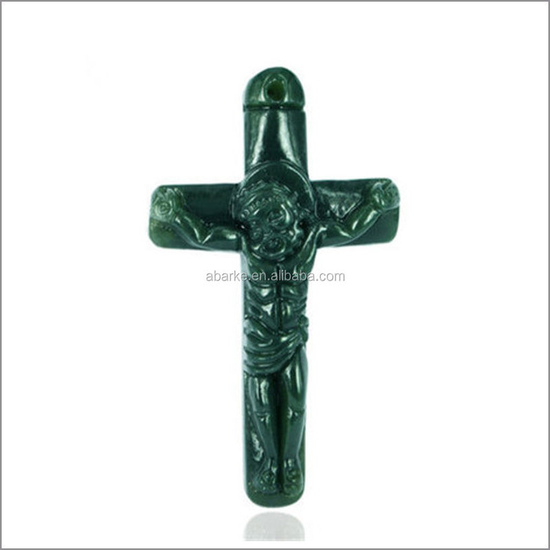 Φυσικό πράσινο HeTian Jadee Pendant Carved Jesus Christ Cross Pendant Necklace Κοσμήματα μόδας για άνδρες και γυναίκες