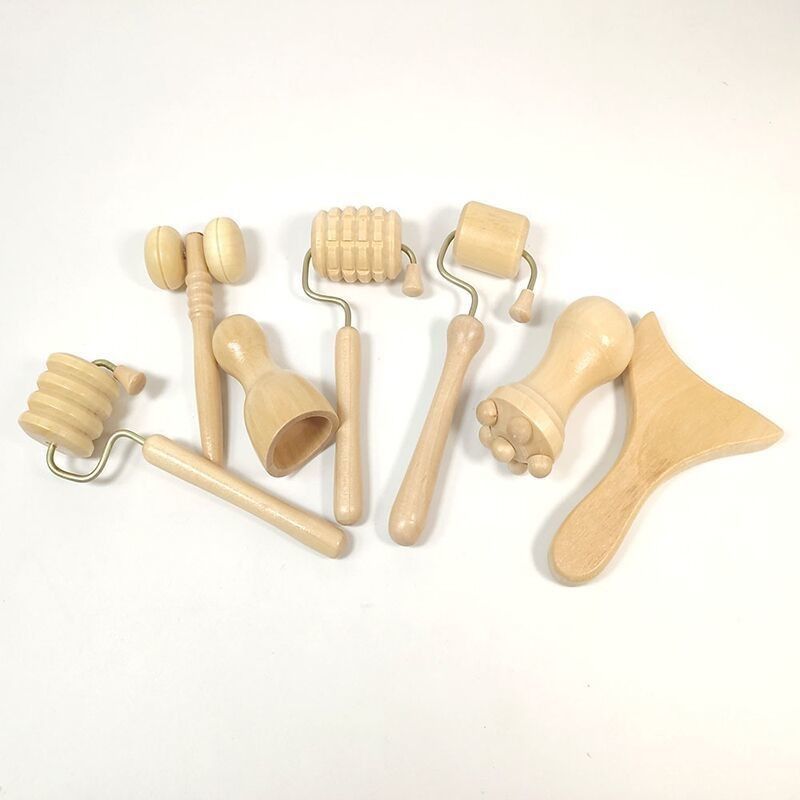 7pcs Set ξύλινο πανορθωτικό για Gua Sha Roller και χειροκίνητο ρόλο ξύλινο σώμα Guasha εργαλείο μασάζ